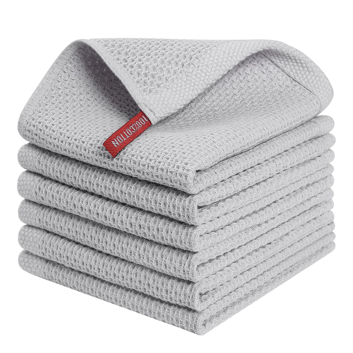 Kitinjoy 100% Cotton Waffle 6-Pack Kitchen Towels, 12" x 12", Dark Grey