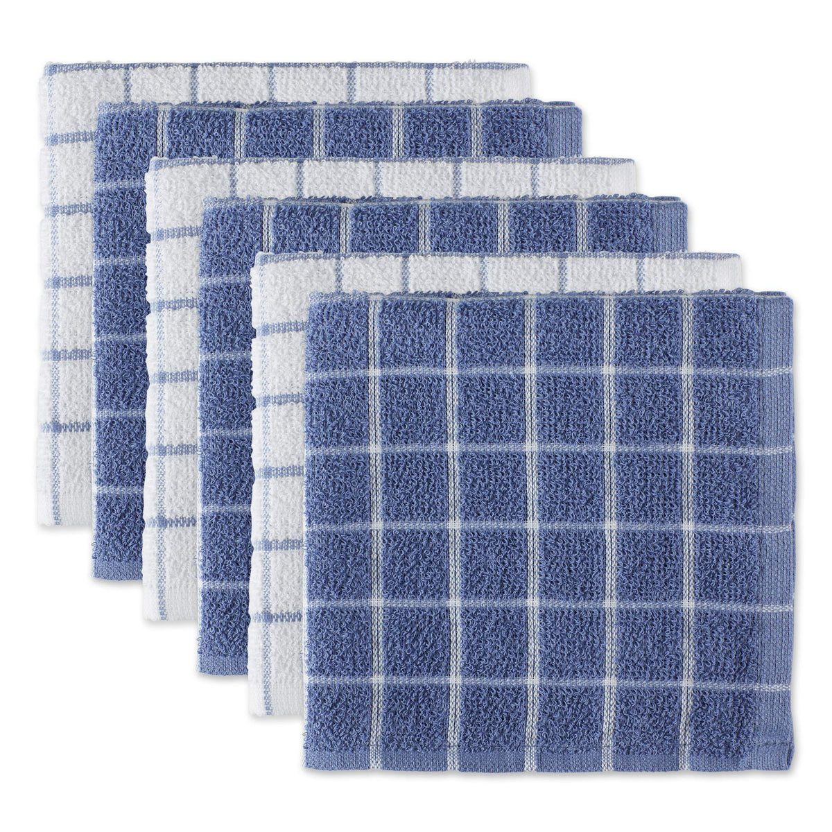 DII Basic Terry Collection Windowpane Dishcloth Set, 12x12, Gray, 6 Piece