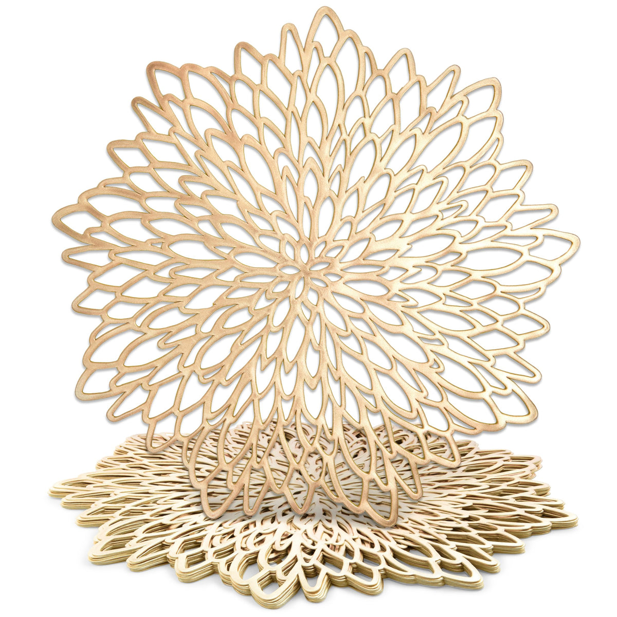Juvale 10 Pack Gold Vinyl Placemats - 14.4" x 14.4" Round Table Mats and Plate Chargers with Leaf Design for Elegant Table Decor and Protection - Stylish Charger Plates for Events and Wedding Parties