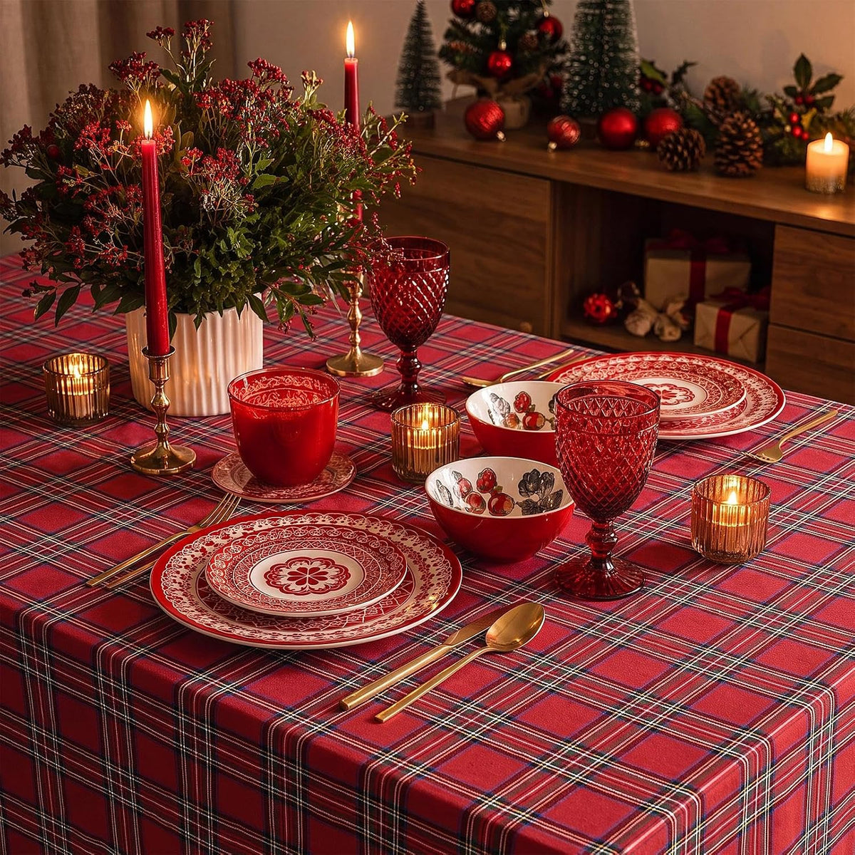 Softalker Christmas Checkered Tablecloth Rectangle, Red, 54 x 80 Inch