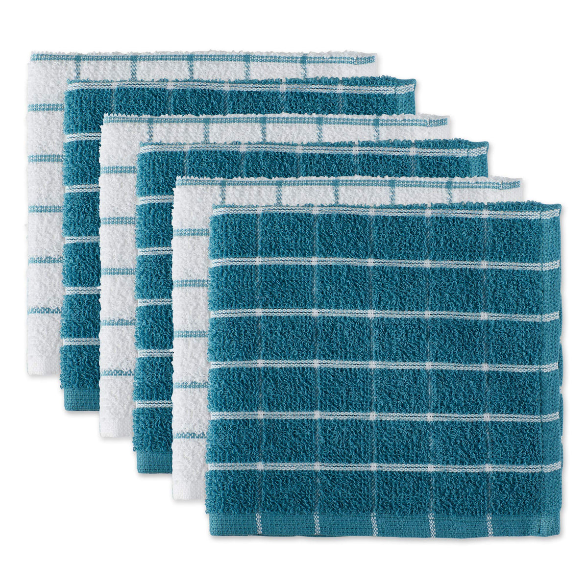 DII Basic Terry Collection Windowpane Dishcloth Set, 12x12, Gray, 6 Piece