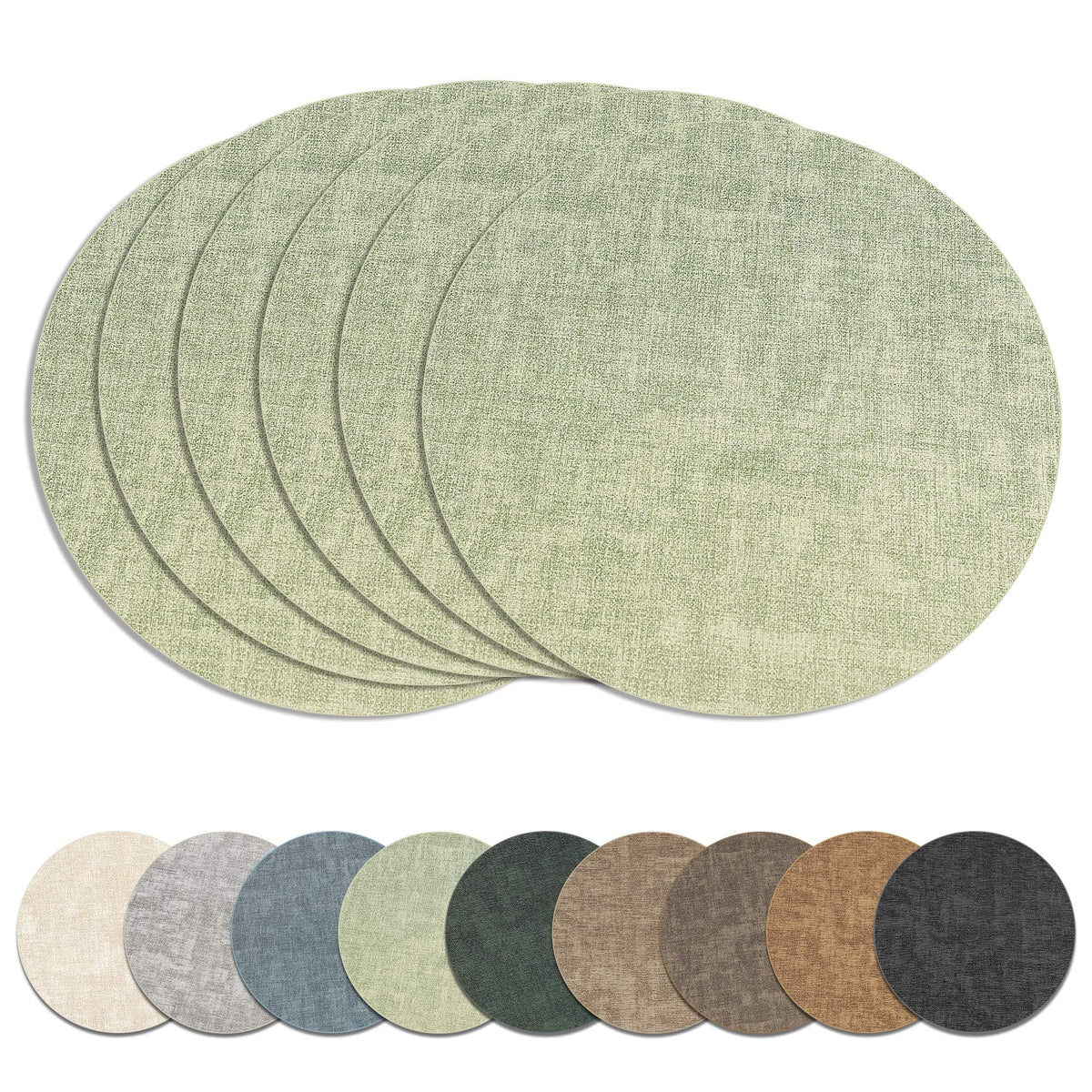 13" Round Placemats Set of 6, Reversible Faux Leather Wipeable Table Mats
