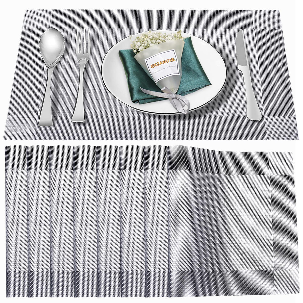 Beige Vinyl Placemats Set of 8,Washable Dining PVC Table Mats