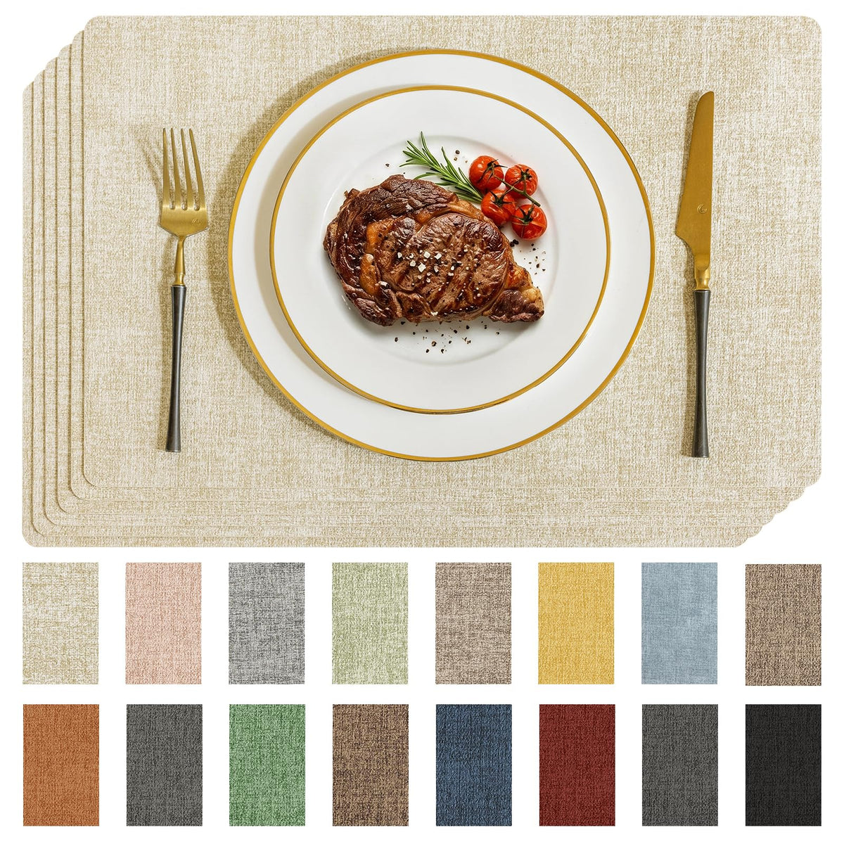 Romanstile Faux Leather Vinyl Placemats Set of 6, Light Grey