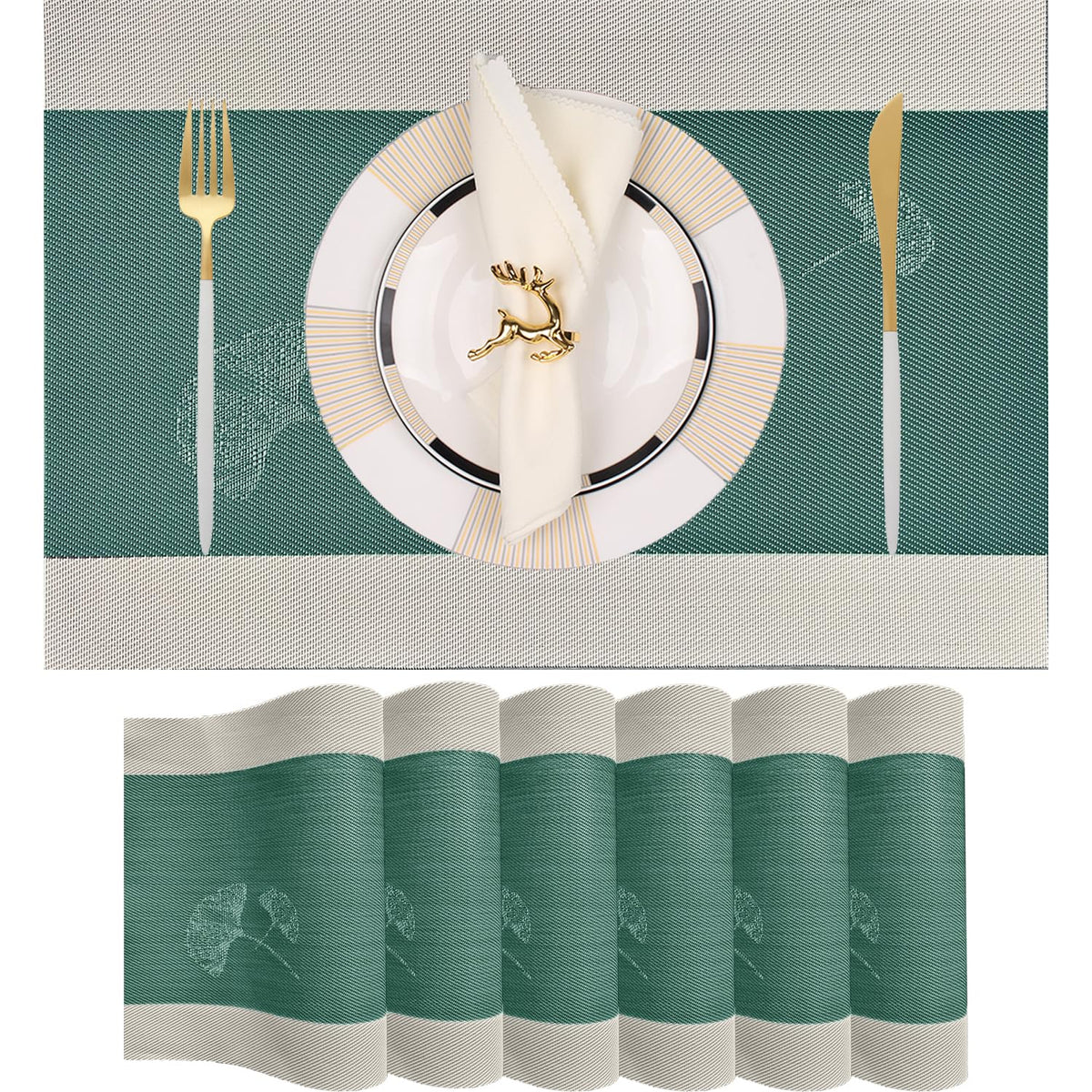 PIGCHCY Placemats,Washable Vinyl Woven Table Mats,Elegant Durable Placemats for Dining Table Set of 4 (18 x 12 inches, Pure Black)