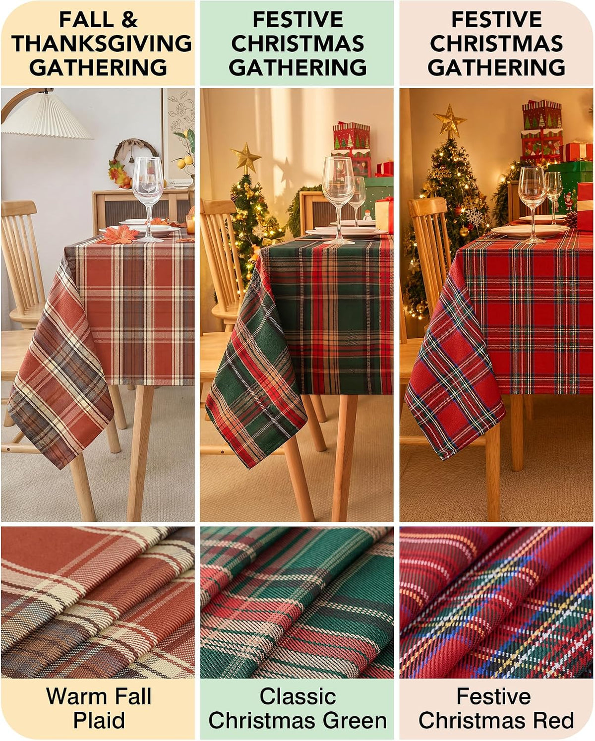 Fall & Thanksgiving Tablecloth Rectangle, Tartan Plaid, 60x102 in
