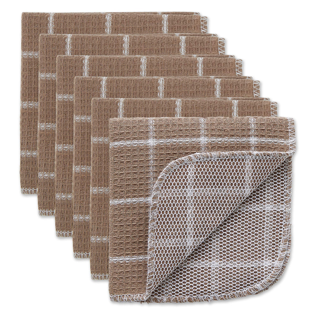 DII Scrubber Dishcloths Collection Windowpane Dishrag Set, 12x12, White/Red Stripe, 6 Piece