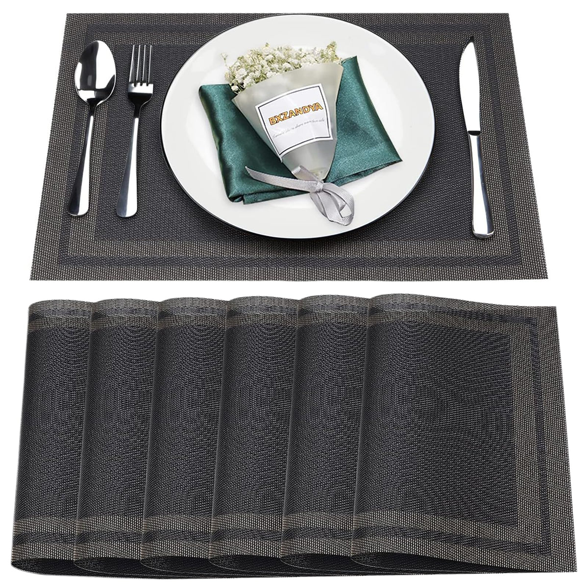 Beige Vinyl Placemats Set of 8,Washable Dining PVC Table Mats