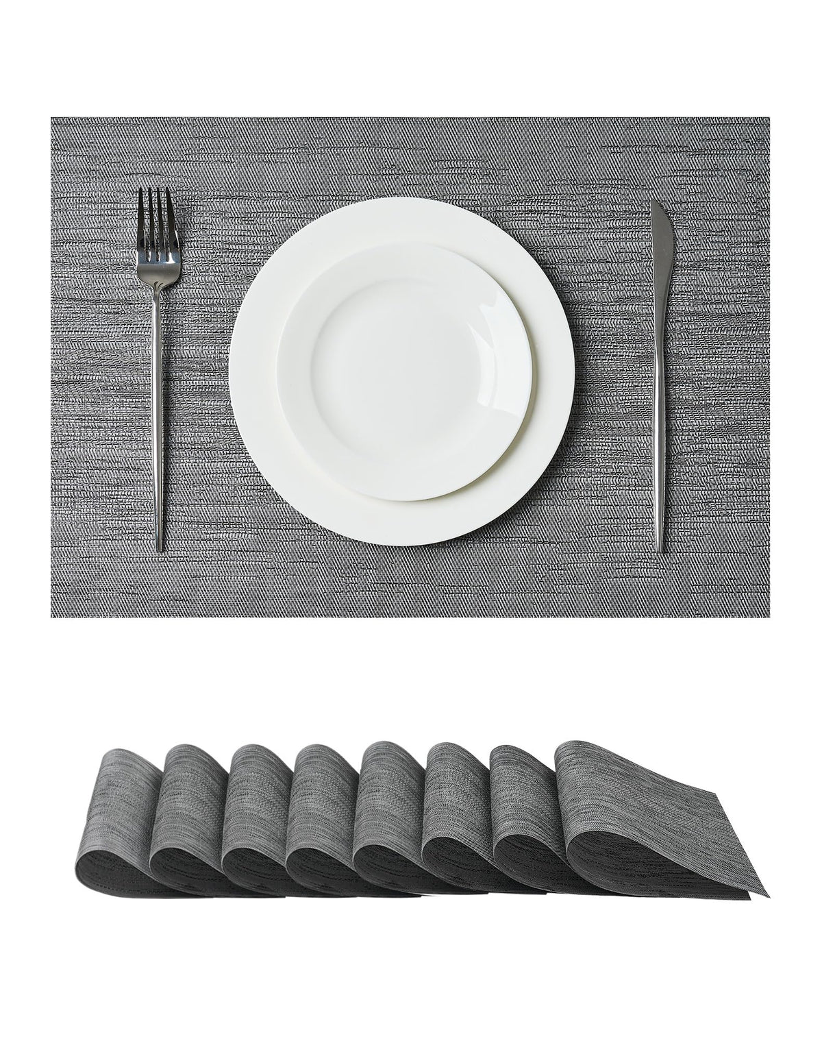 Beige Placemats Set of 8 - Heat-Resistant, Non-Slip Table Mats, Washable Woven Vinyl for Indoor & Outdoor Dining