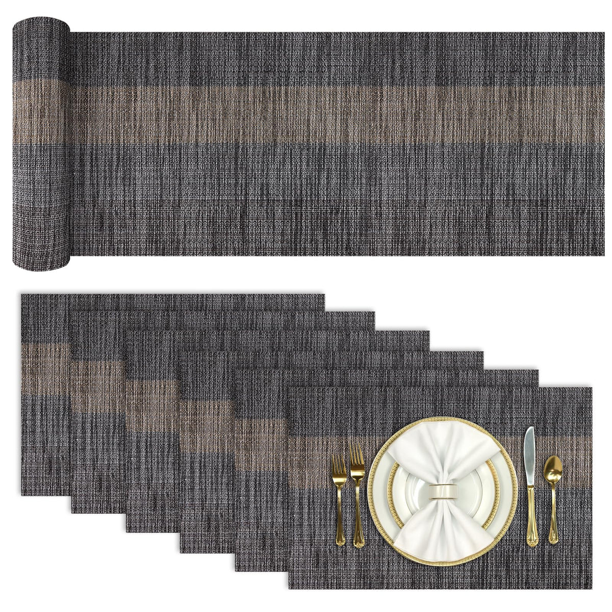 Aofmee Placemats, Placemats Set of 6, Heat Resistant Place Mats, Washable PVC Table Mats, Woven Vinyl Plastic Placemats for Dining Table, Non-Slip Stain Resistant Kitchen Table Placemats Easy to Clean