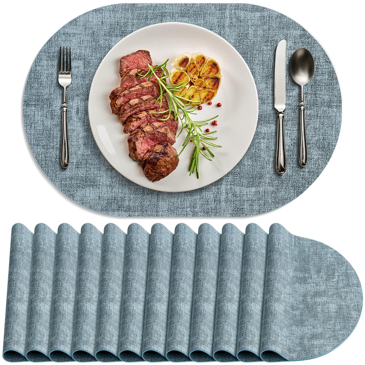 Faux Leather Oval Placemats Set of 8, Beige