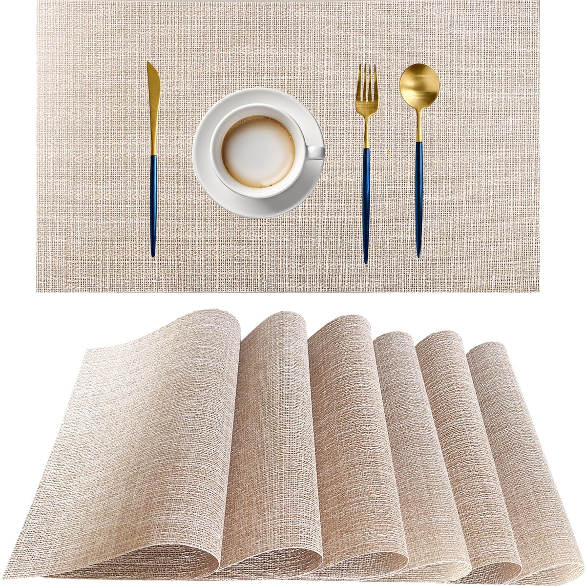 PIGCHCY Placemats,Washable Vinyl Woven Table Mats,Elegant Durable Placemats for Dining Table Set of 4 (18 x 12 inches, Pure Black)
