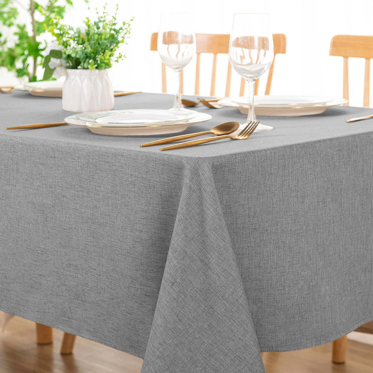 DWCN Rectangle Faux Linen Tablecloth, Table Cover, 54 x 108 Inch, Beige