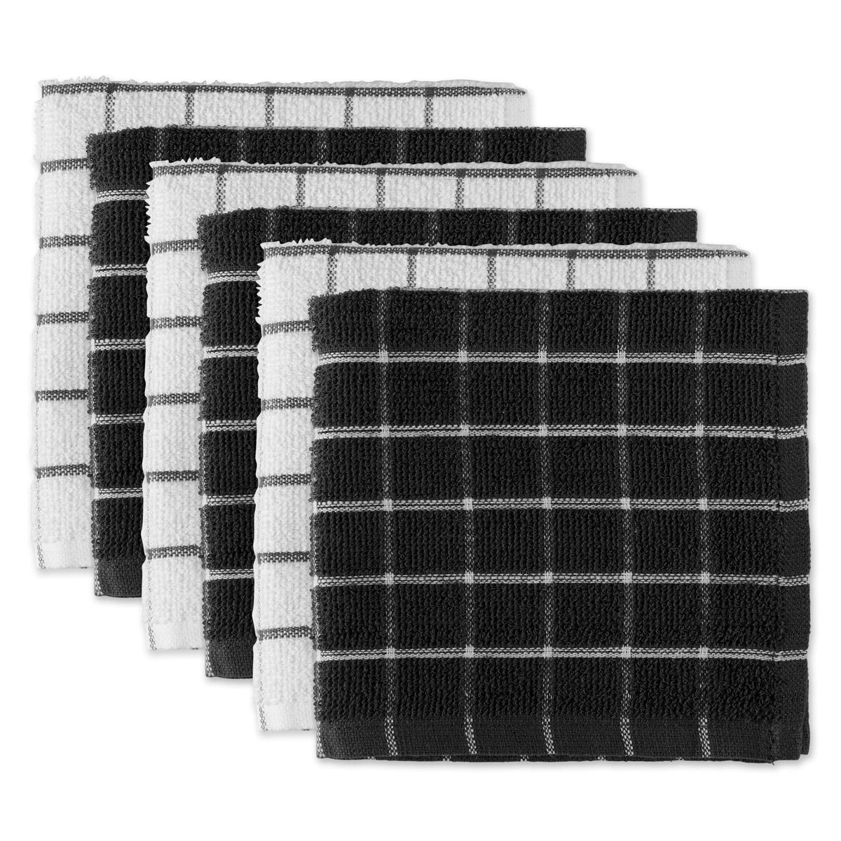 DII Basic Terry Collection Windowpane Dishcloth Set, 12x12, Gray, 6 Piece