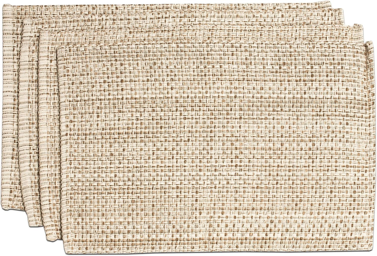 Sweet Home Collection 100% Cotton Placemats for Dining Room Rectangle Two Tone Woven Fabric 13" x 19" Soft Durable Table Mat Set, Set of 4, Eggshell
