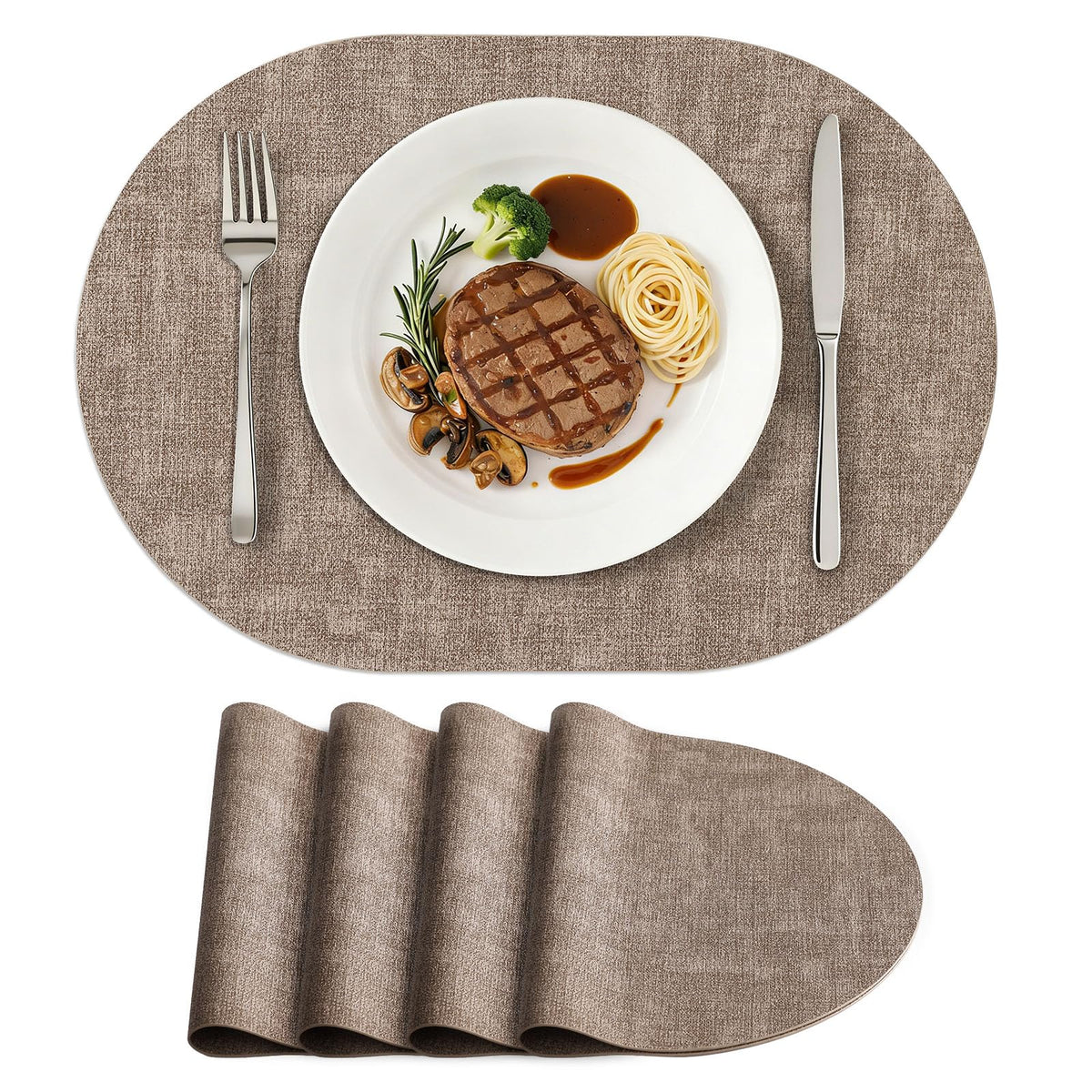 homing Heat Resistant Oval Placemats Set of 6, Beige