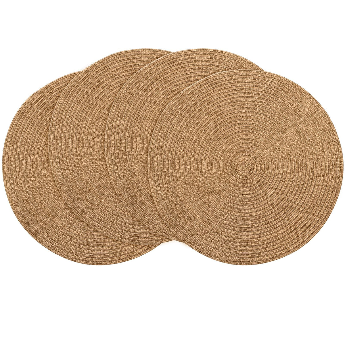 Floroom 15 Inch Round Braided Placemats Set of 4, Washable Heat Resistant Cotton Polyester Circle Place Mats for Kitchen Dining Table - Navy Blue