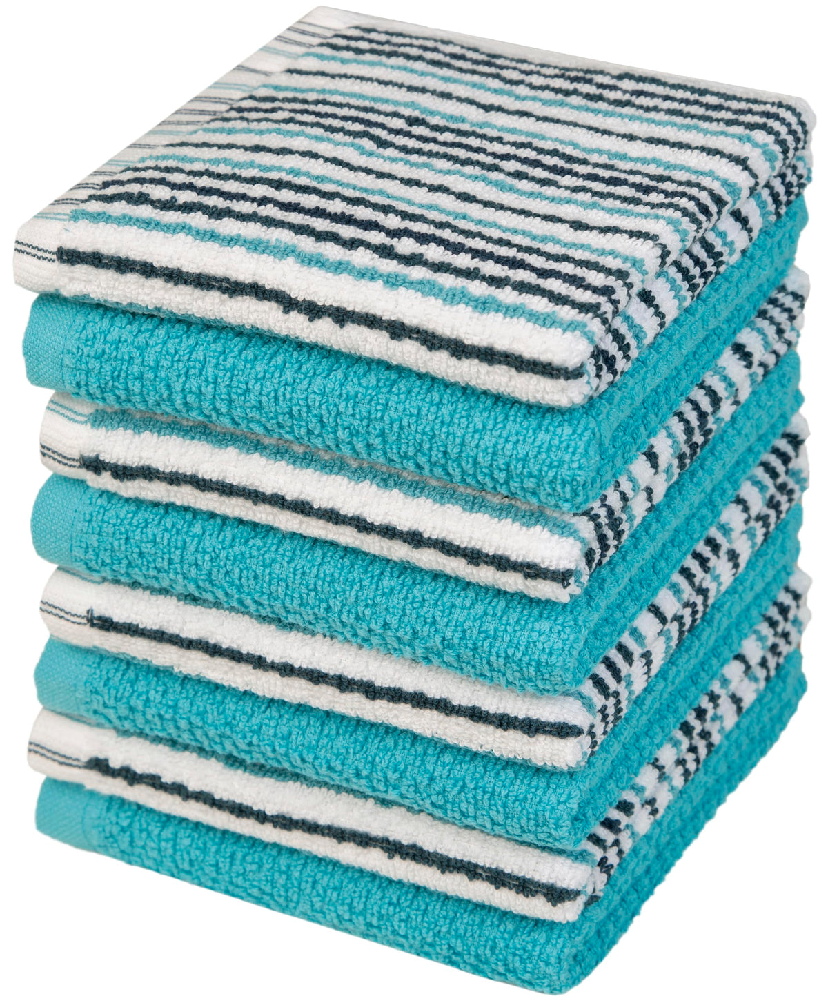 Bumble Dish Cloths 8-Pack, Cotton Kitchen Towels, 12"x12" Blue Wide Stripes