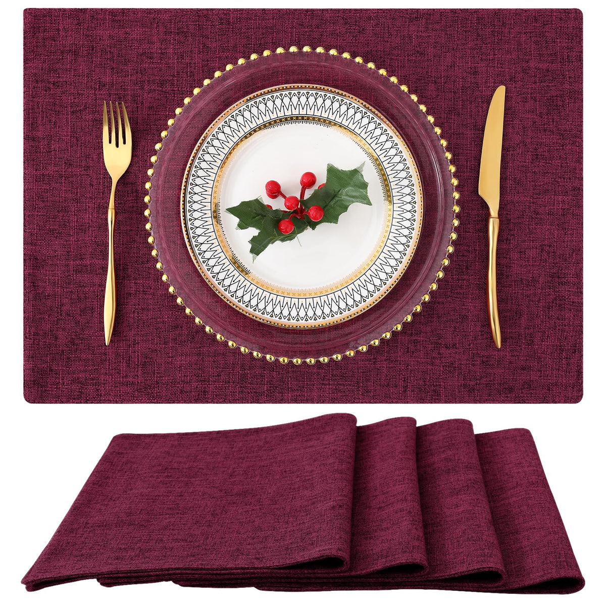 homing Faux Cotton Linen Placemats Set of 6, Cloth Dining Table Mats