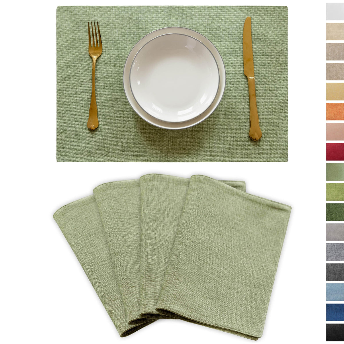 Demetex Cloth Placemats Green Set of 4 Vintage Textured Linen Place Mats Heat Resistant Plate Placemat for Kitchen Dinning Table, Green