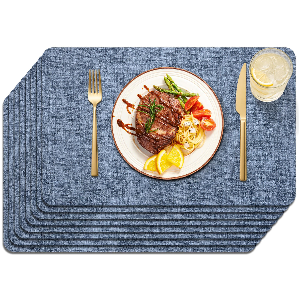 Maxpearl Faux Leather Placemats Set of 6, Easy to Clean, Brown