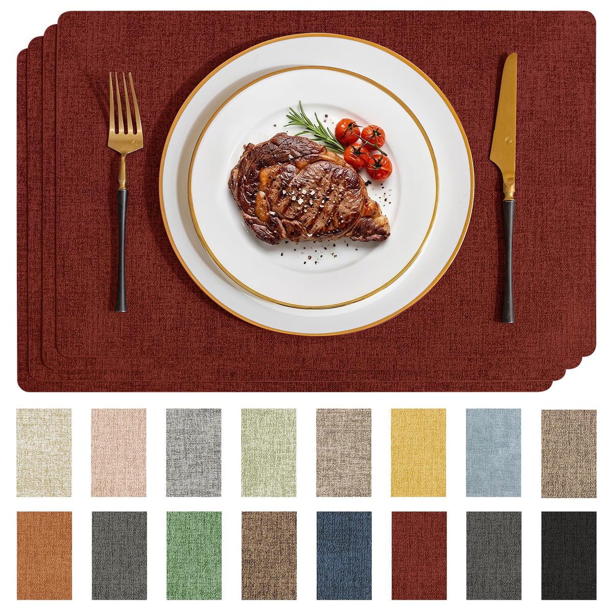 Romanstile Faux Leather Vinyl Placemats Set of 6, Light Grey