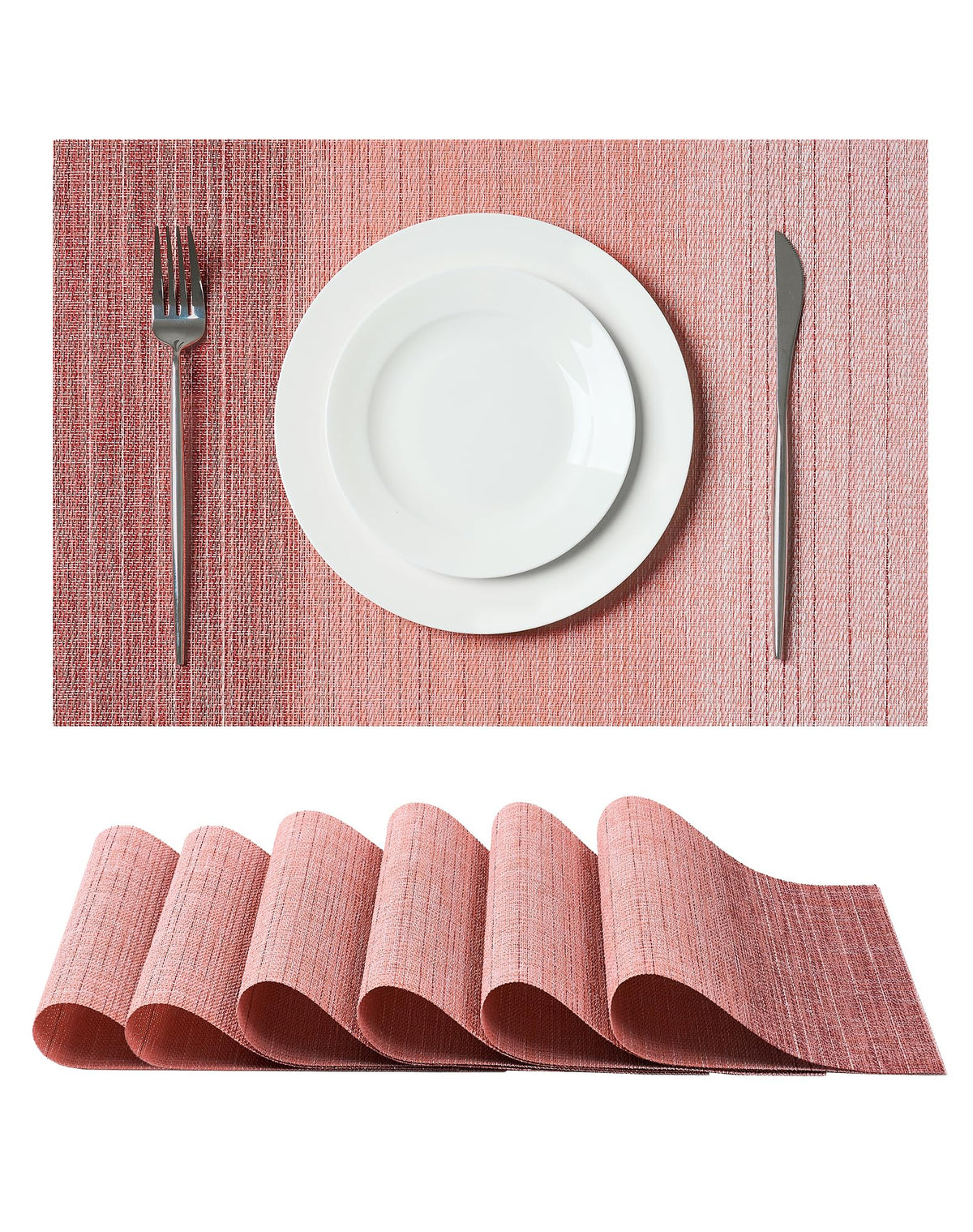 Beige Placemats Set of 8 - Heat-Resistant, Non-Slip Table Mats, Washable Woven Vinyl for Indoor & Outdoor Dining