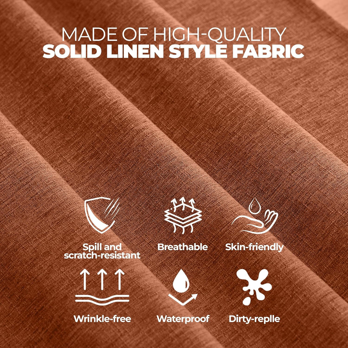 Decorelia Linen Textured Fall Tablecloth Rectangular Burnt Orange, 52"x70"