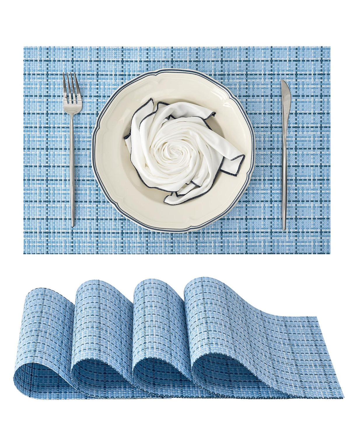 Beige Placemats Set of 8 - Heat-Resistant, Non-Slip Table Mats, Washable Woven Vinyl for Indoor & Outdoor Dining