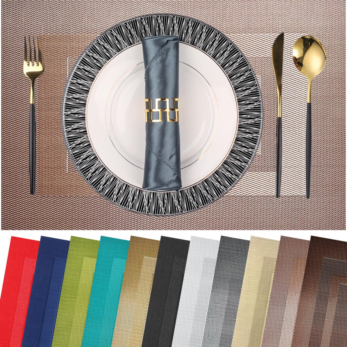 PIGCHCY Placemats,Washable Vinyl Woven Table Mats,Elegant Durable Placemats for Dining Table Set of 4 (18 x 12 inches, Pure Black)