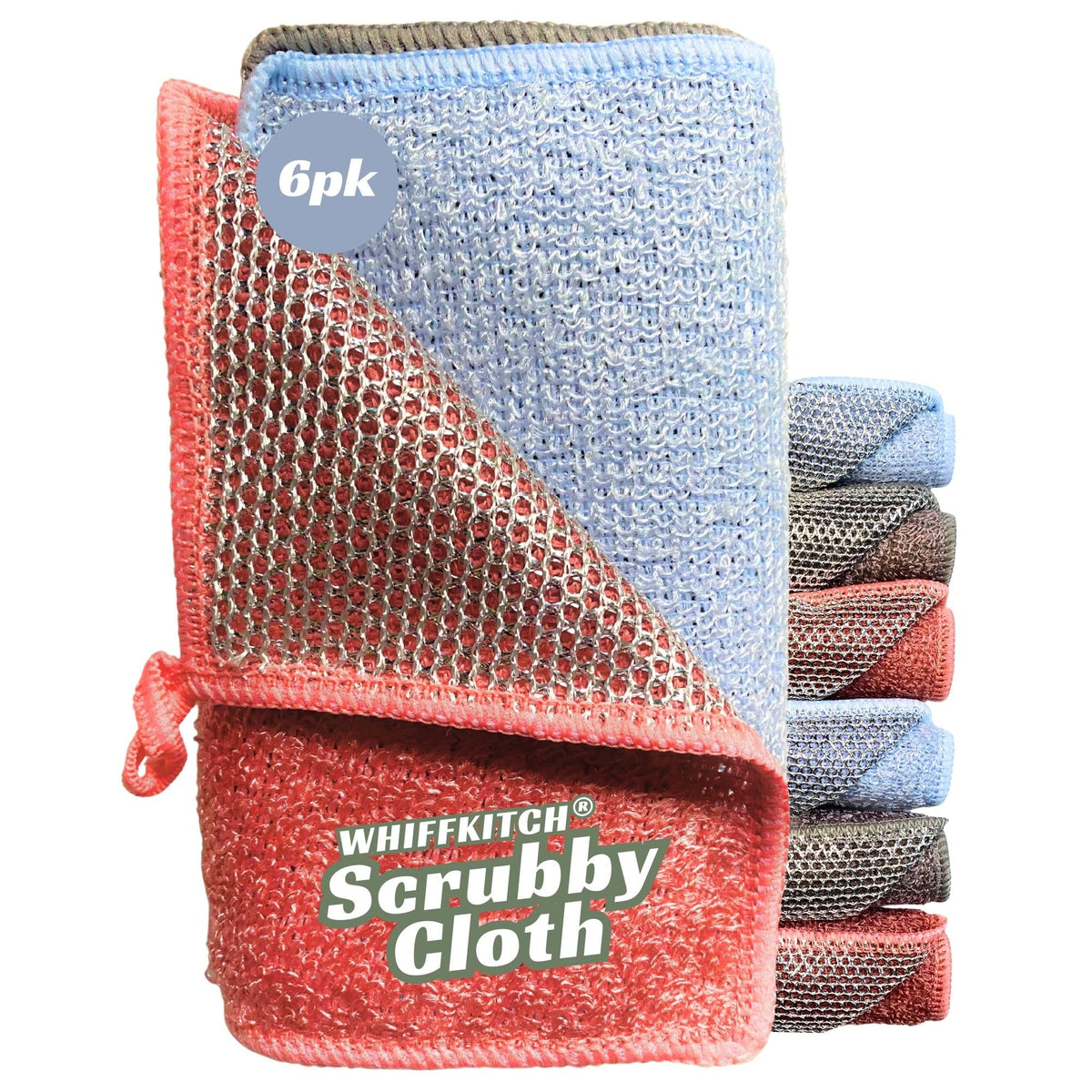 Whiffkitch Dishcloths Kitchen Dishrag Cleaning Scrub Reusable 6pk 6x7in