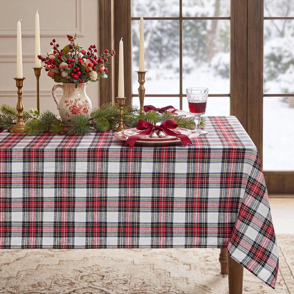 Romanstile Fall Checkered Tablecloth Rectangle, 54 x 80 Inch, Orange