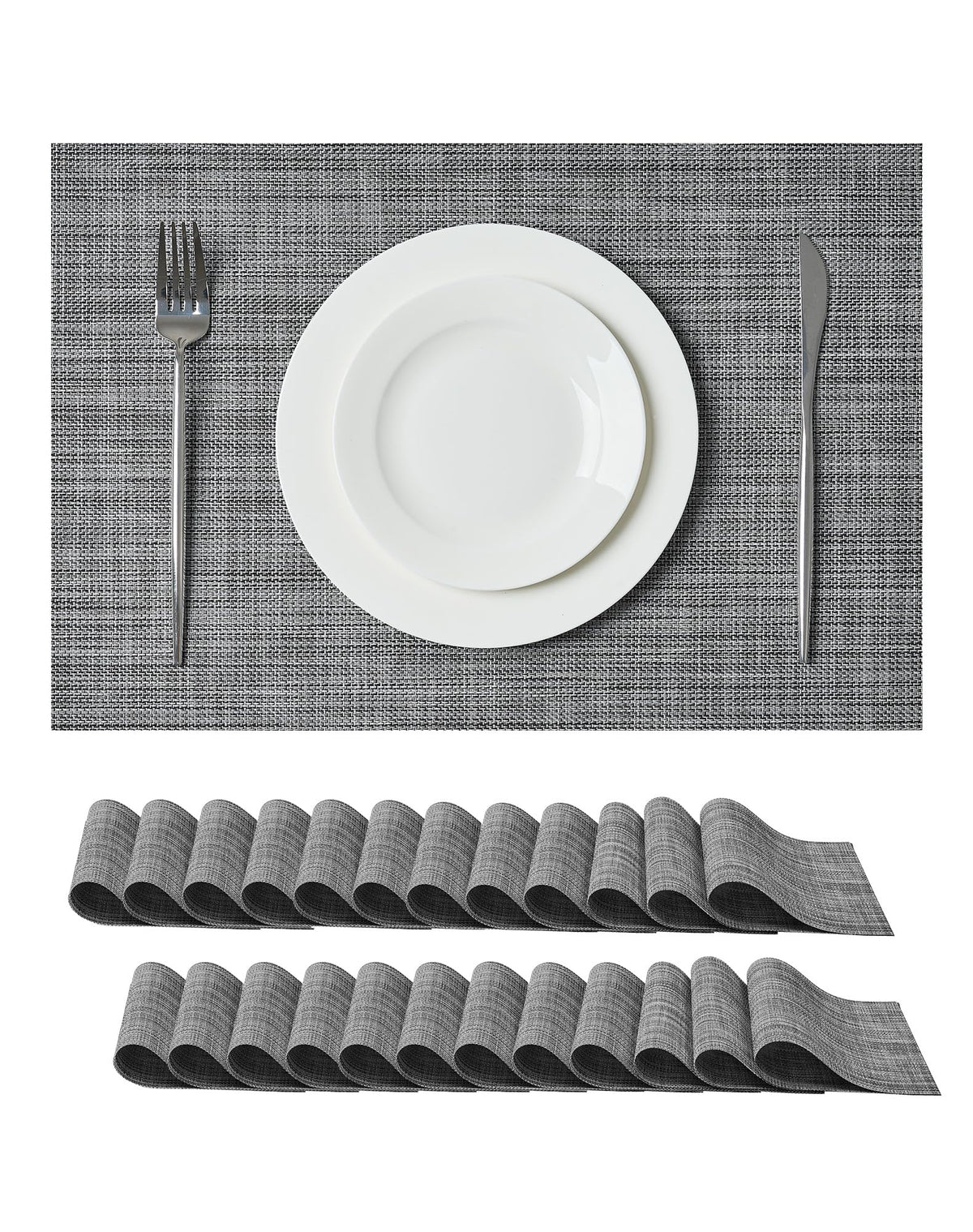 Beige White Placemats Set of 4 - Heat Resistant Non-Slip Place mats for Dining Table, Washable Durable PVC Vinyl Woven Table Mats(Beige White, 4)