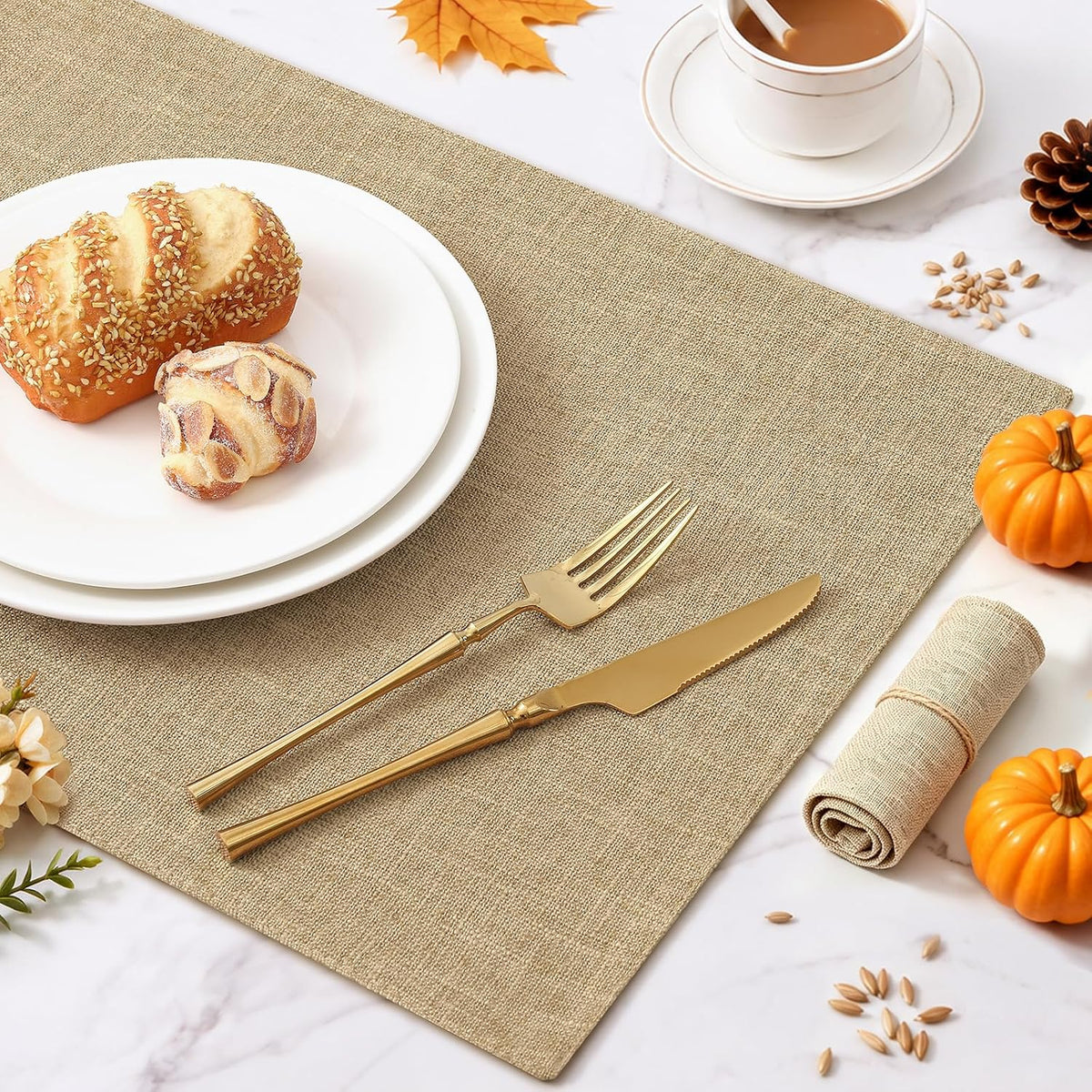 homing Faux Cotton Linen Placemats Set of 8, Cloth Dining Table Mats