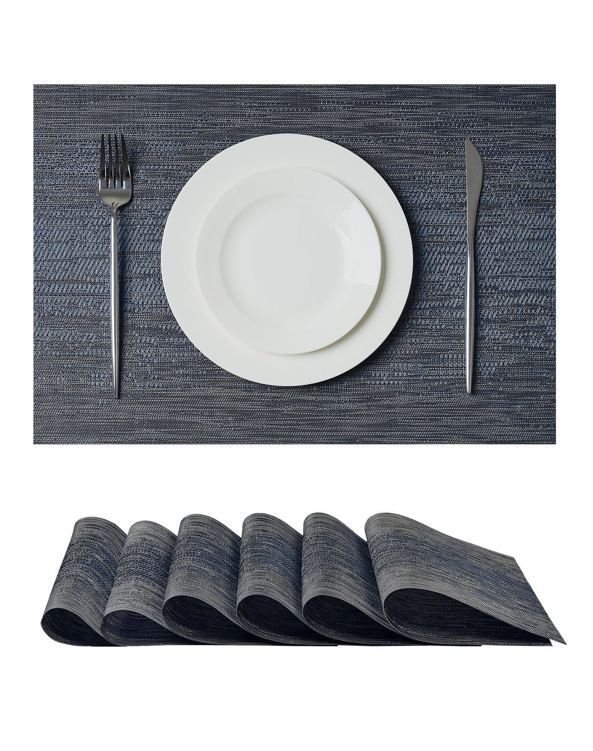 Beige Placemats Set of 6 - Heat-Resistant, Non-Slip Table Mats, Washable Woven Vinyl for Indoor & Outdoor Dining