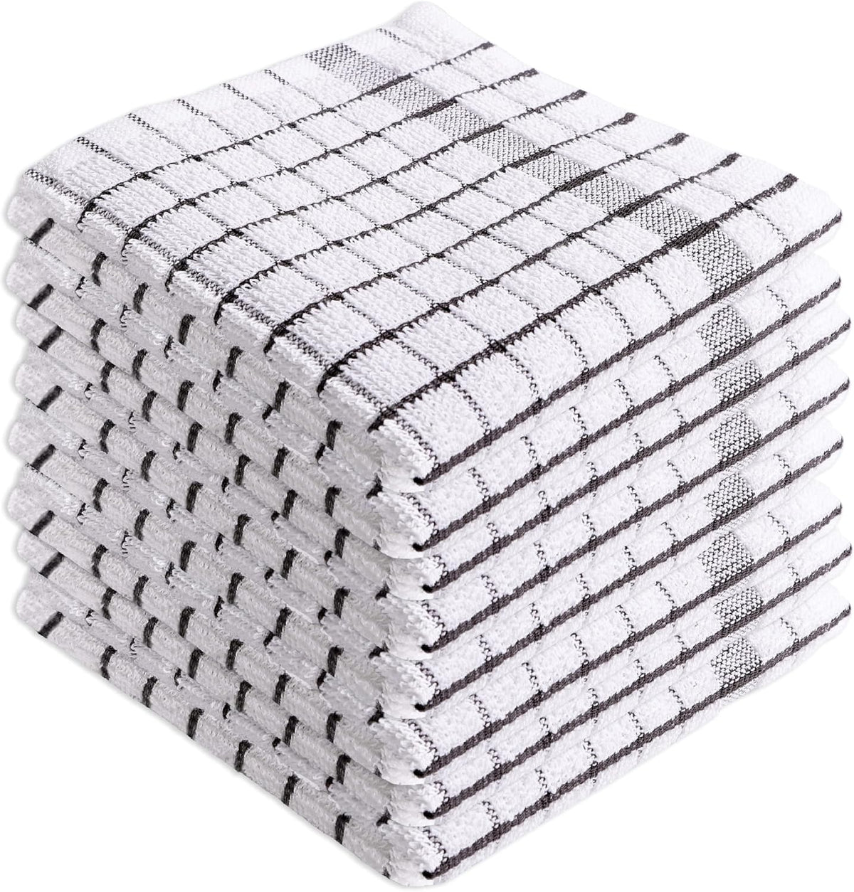 AMOUR INFINI Kitchen Dish Cloths Set of 8 - Ultra Soft, Highly Absorbent, Quick-Drying Terry Cotton Dishcloths 12"x12" Inch Wash & Cleaning Cloths for Kitchen & Dishwashing (D.Grey)