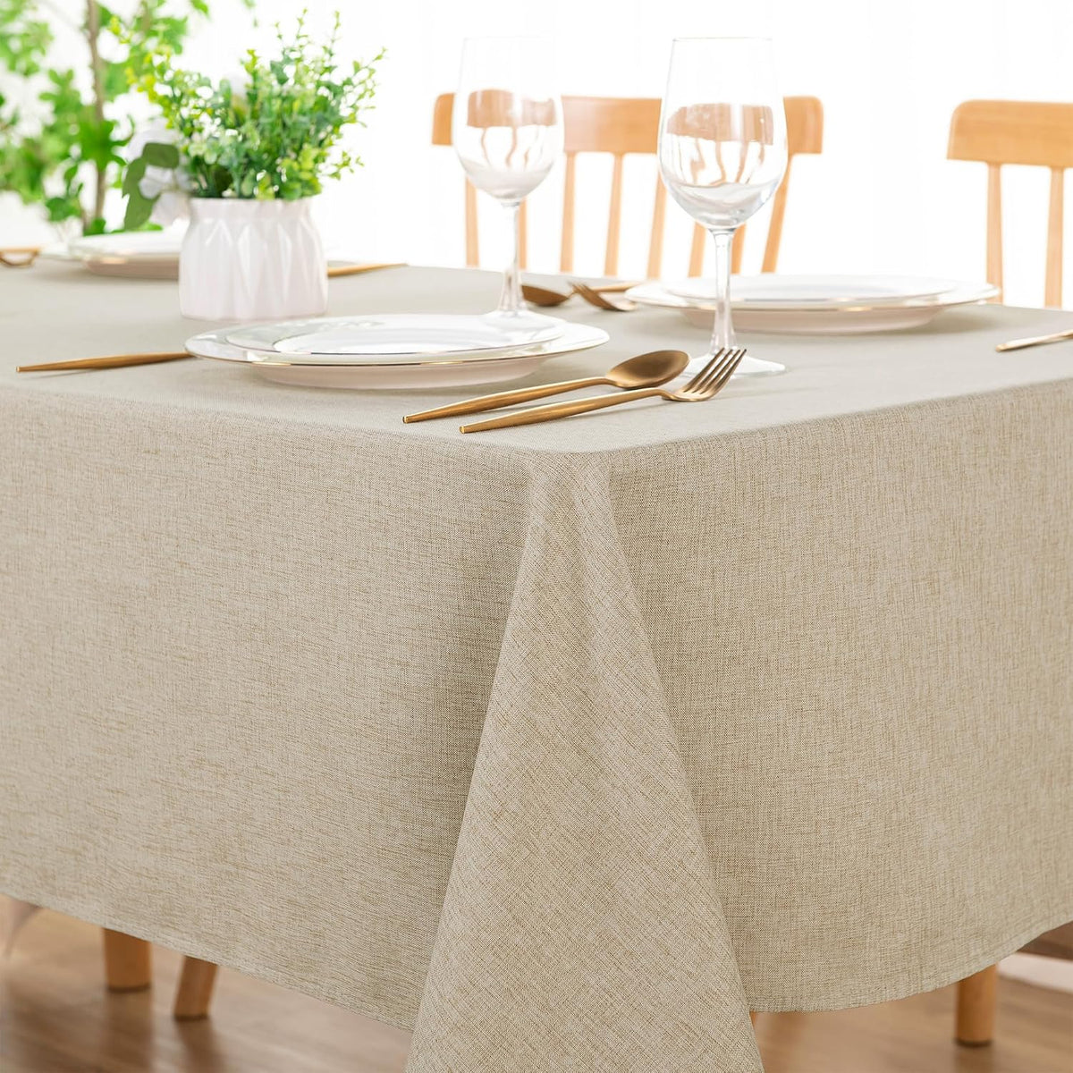 DWCN Rectangle Faux Linen Tablecloth, Table Cover, 54 x 108 Inch, Beige