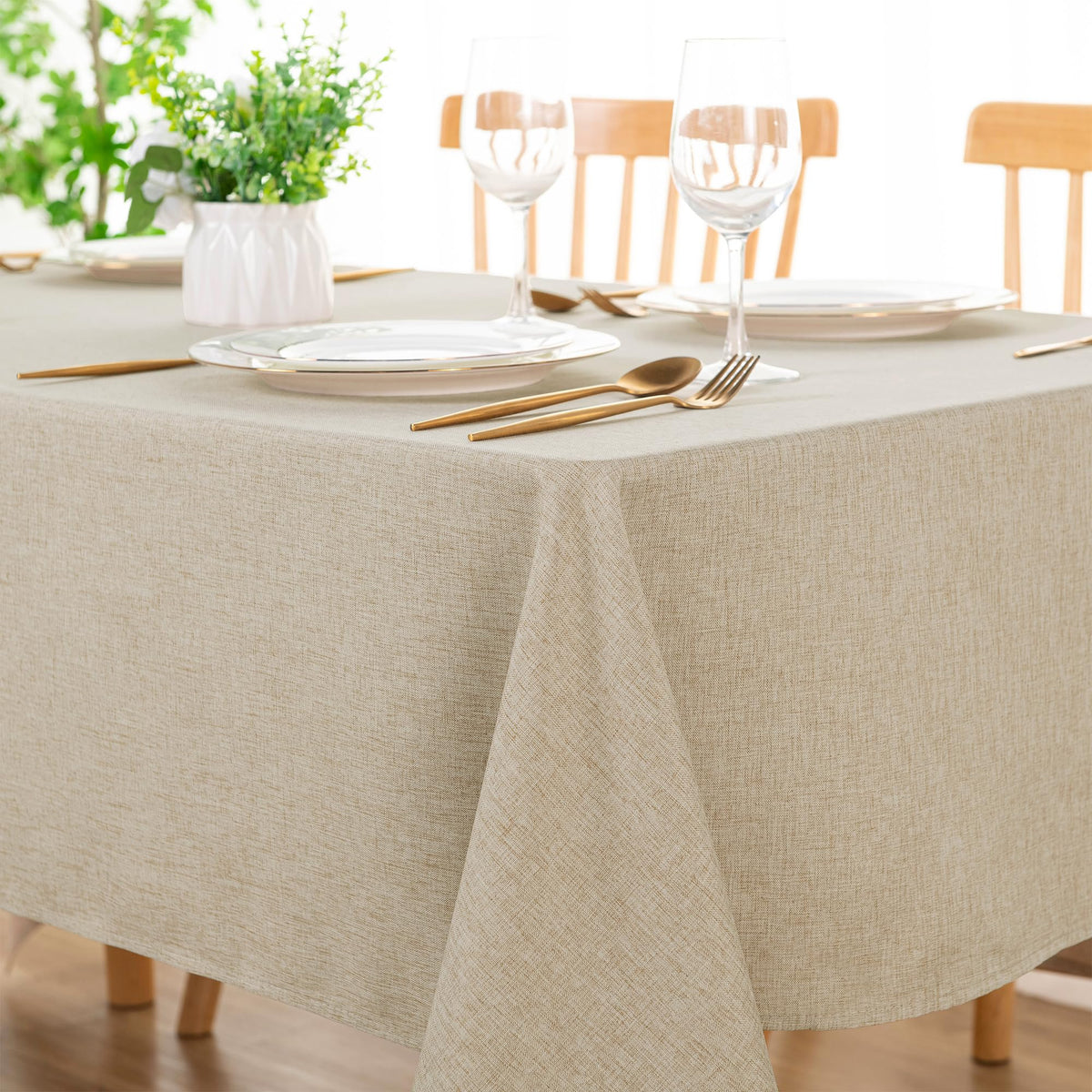 DWCN Rectangle Faux Linen Tablecloth, Table Cover, 54 x 108 Inch, Beige