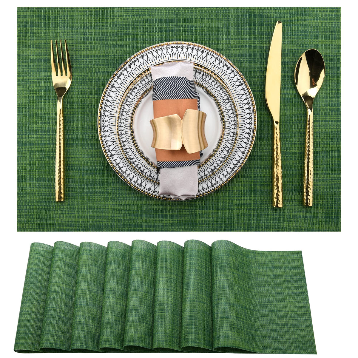 SLKQG Navy Blue Placemats Set of 4 - Easy Clean Washable Vinyl Placemats - Wipeable Heat Resistant Table Mats for Dining Table - 17x12 Inch (Navy Blue, 4)