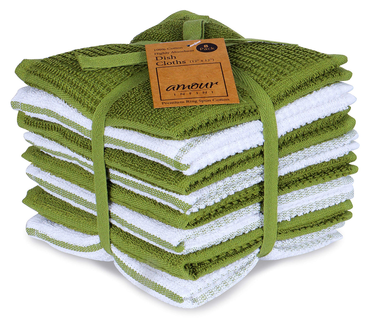 AMOUR INFINI Cotton Kitchen Dish Cloths Set of 8 – Highly Absorbent, Super Soft Premium Terry Cleaning Cloth (12"x12" Inch) Premium Dishcloths for Washing Dishes (Dark Grey)