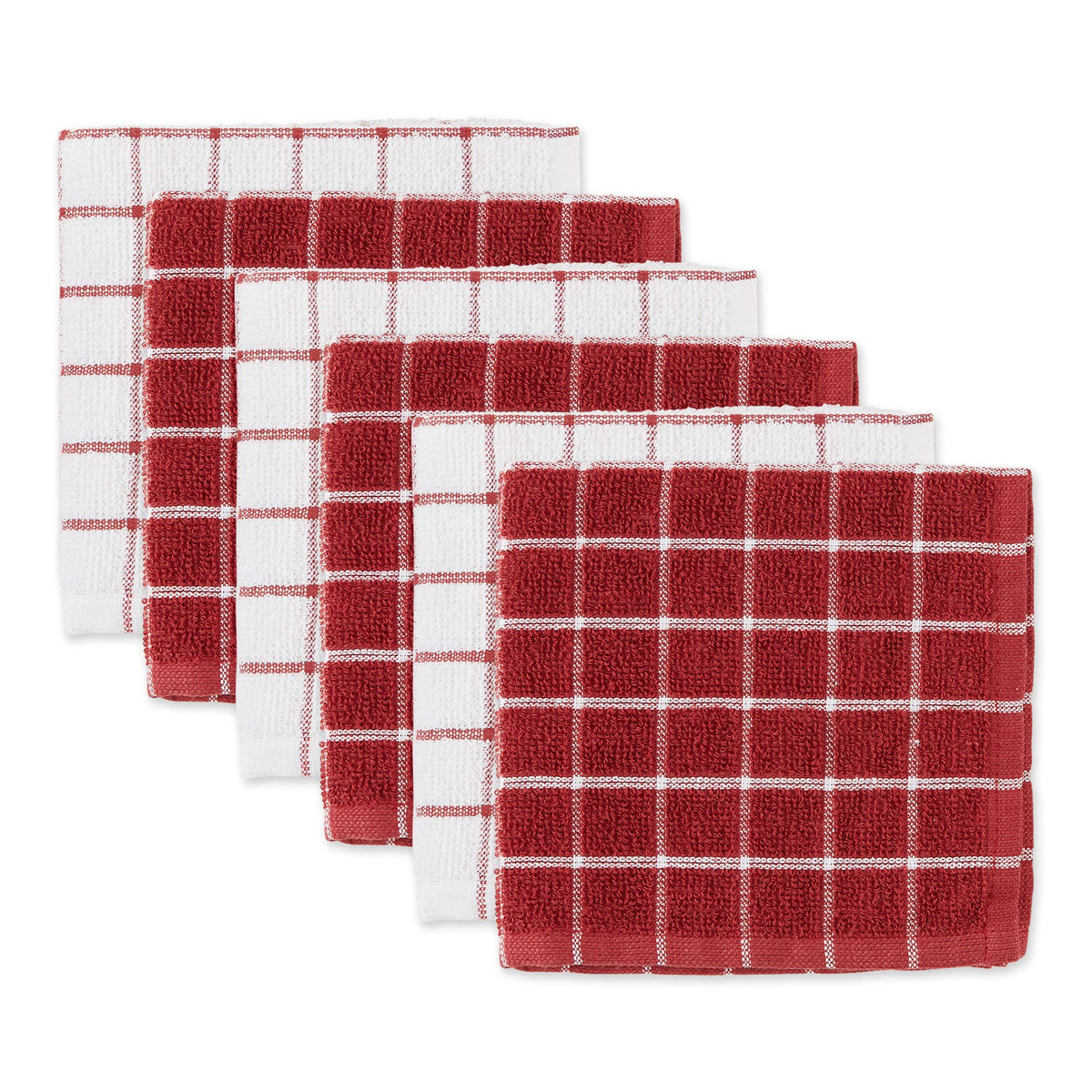 DII Basic Terry Collection Windowpane Dishcloth Set, 12x12, Gray, 6 Piece