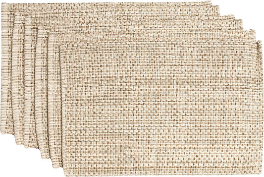 Sweet Home Collection 100% Cotton Placemats for Dining Room Rectangle Two Tone Woven Fabric 13" x 19" Soft Durable Table Mat Set, Set of 6, Eggshell