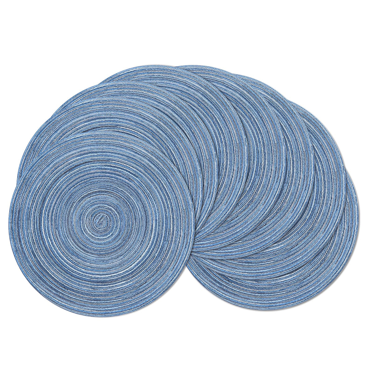 SHACOS 15 inch Round Placemats Set of 6, Cotton Polyester Woven Braided Place Mats, Washable Heat Resistant Circle Table Mats for Dining Table (Beige, 6)
