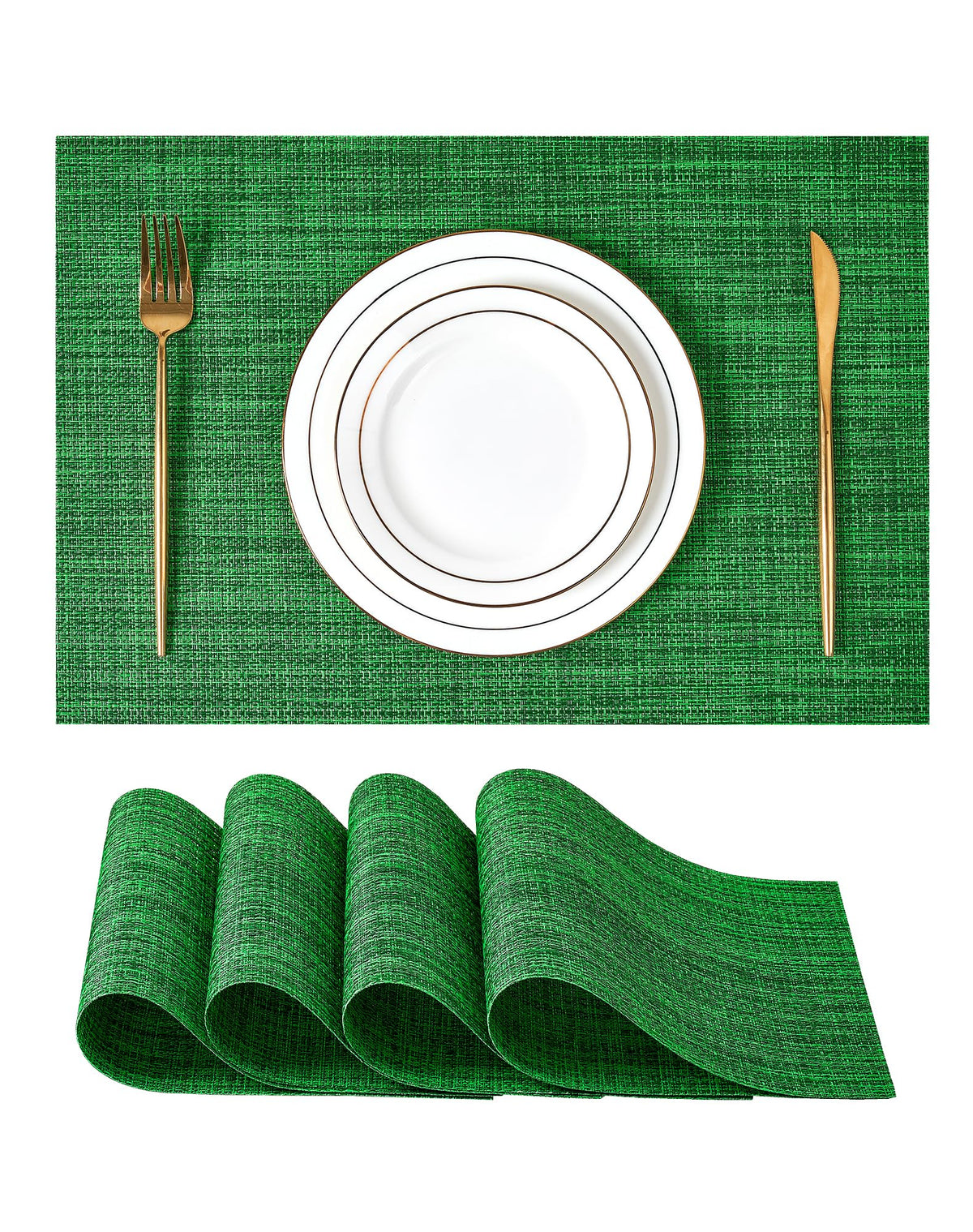 Beige Placemats Set of 6 - Heat-Resistant, Non-Slip Table Mats, Washable Woven Vinyl for Indoor & Outdoor Dining