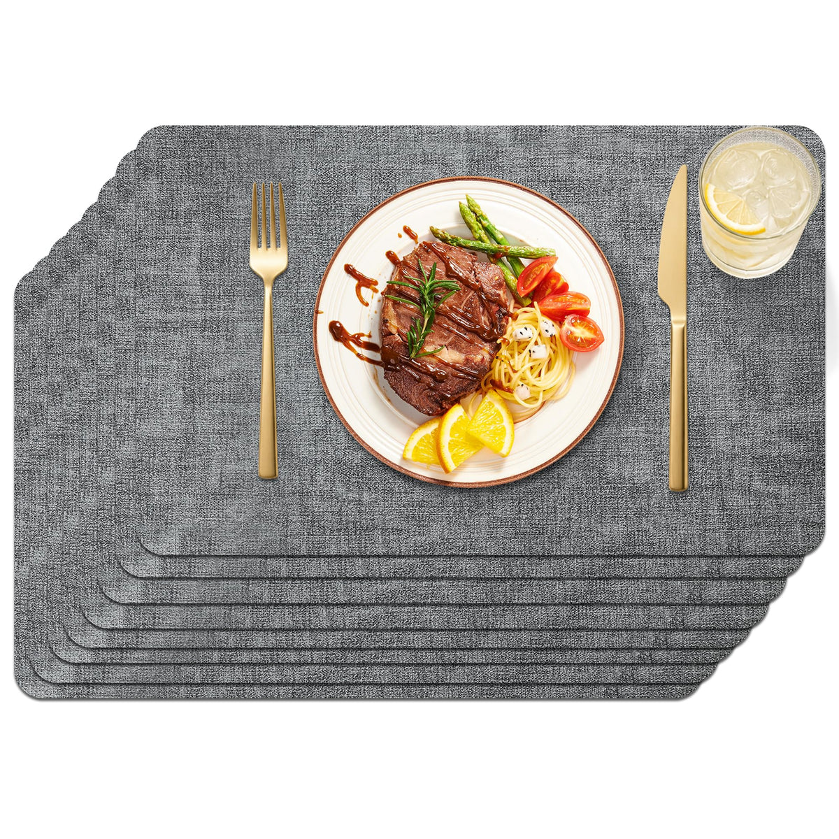 Maxpearl Faux Leather Placemats Set of 6, Easy to Clean, Beige