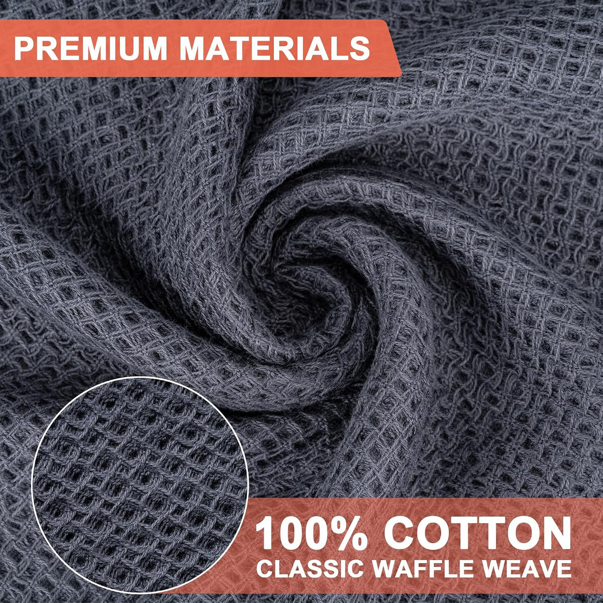 Kitchen Towels 6-Pack Kitchen Dish Cloths,100% Cotton,12x12 In,Dark Grey