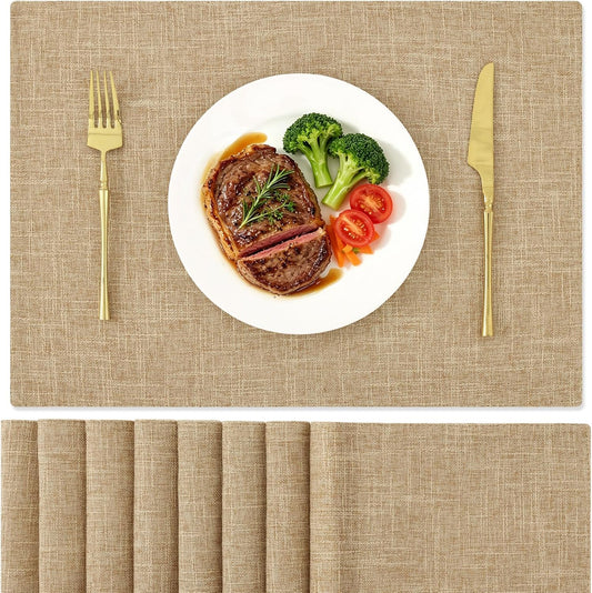 homing Faux Cotton Linen Placemats Set of 8, Cloth Dining Table Mats