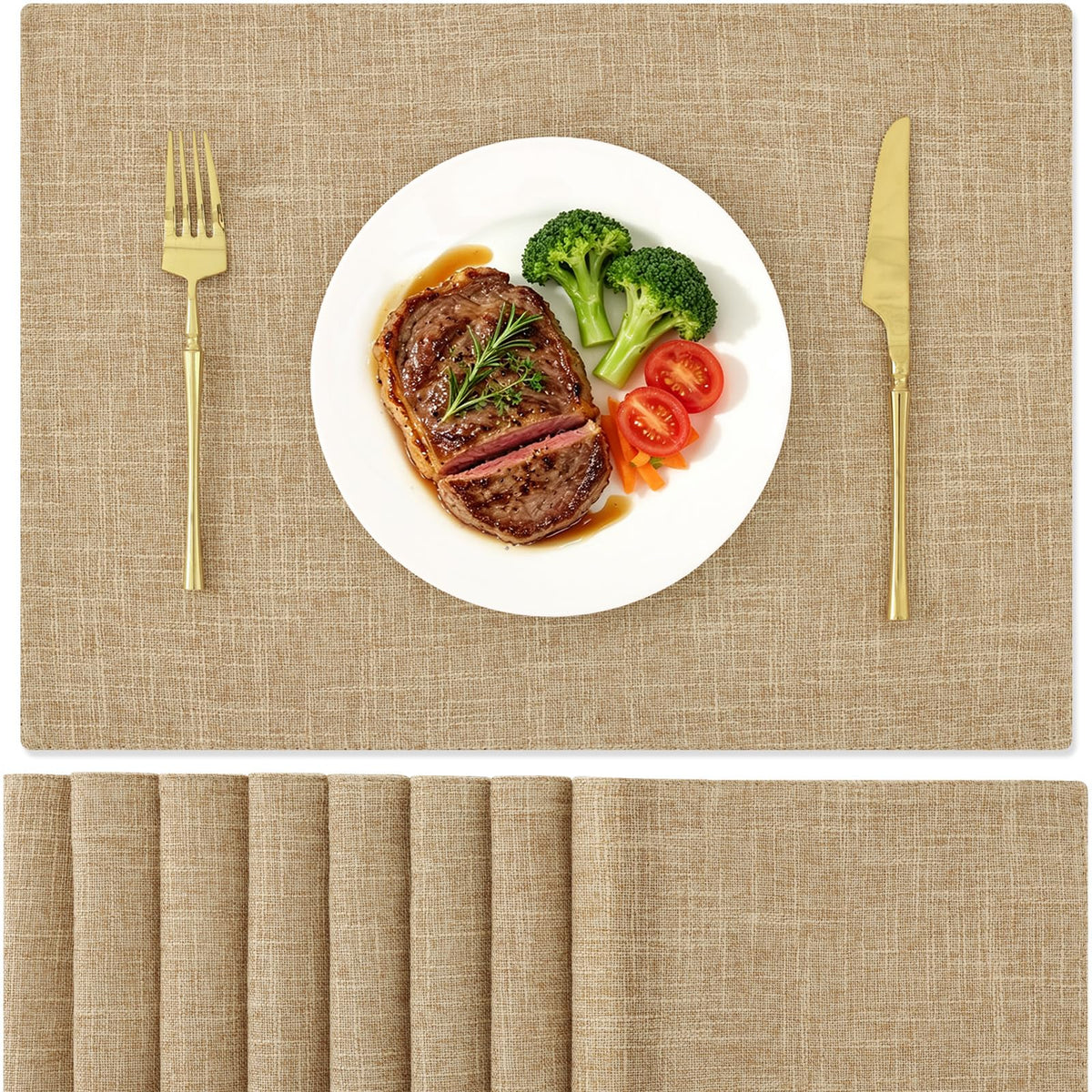 homing Faux Cotton Linen Placemats Set of 8, Cloth Dining Table Mats