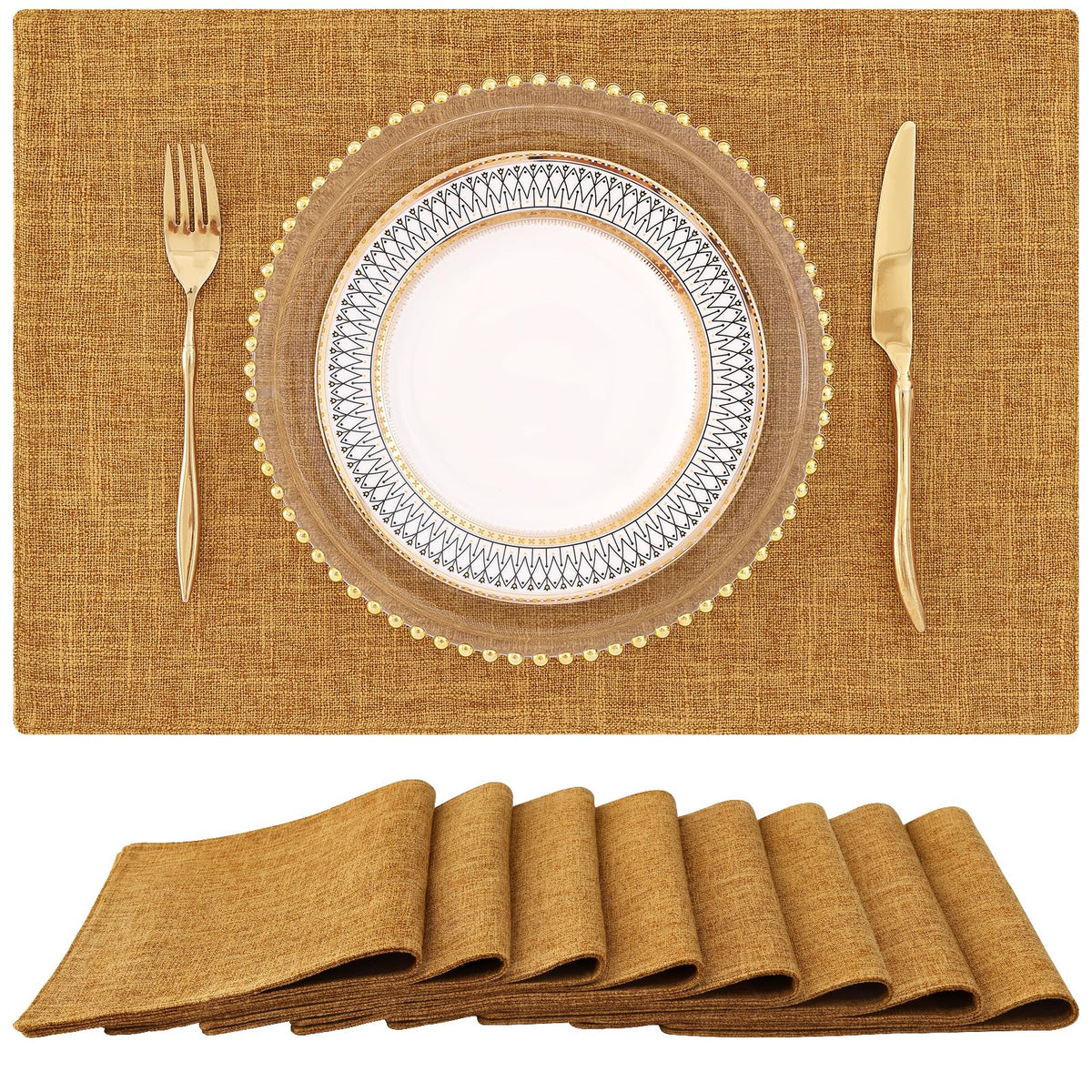 homing Faux Cotton Linen Placemats Set of 8, Cloth Dining Table Mats