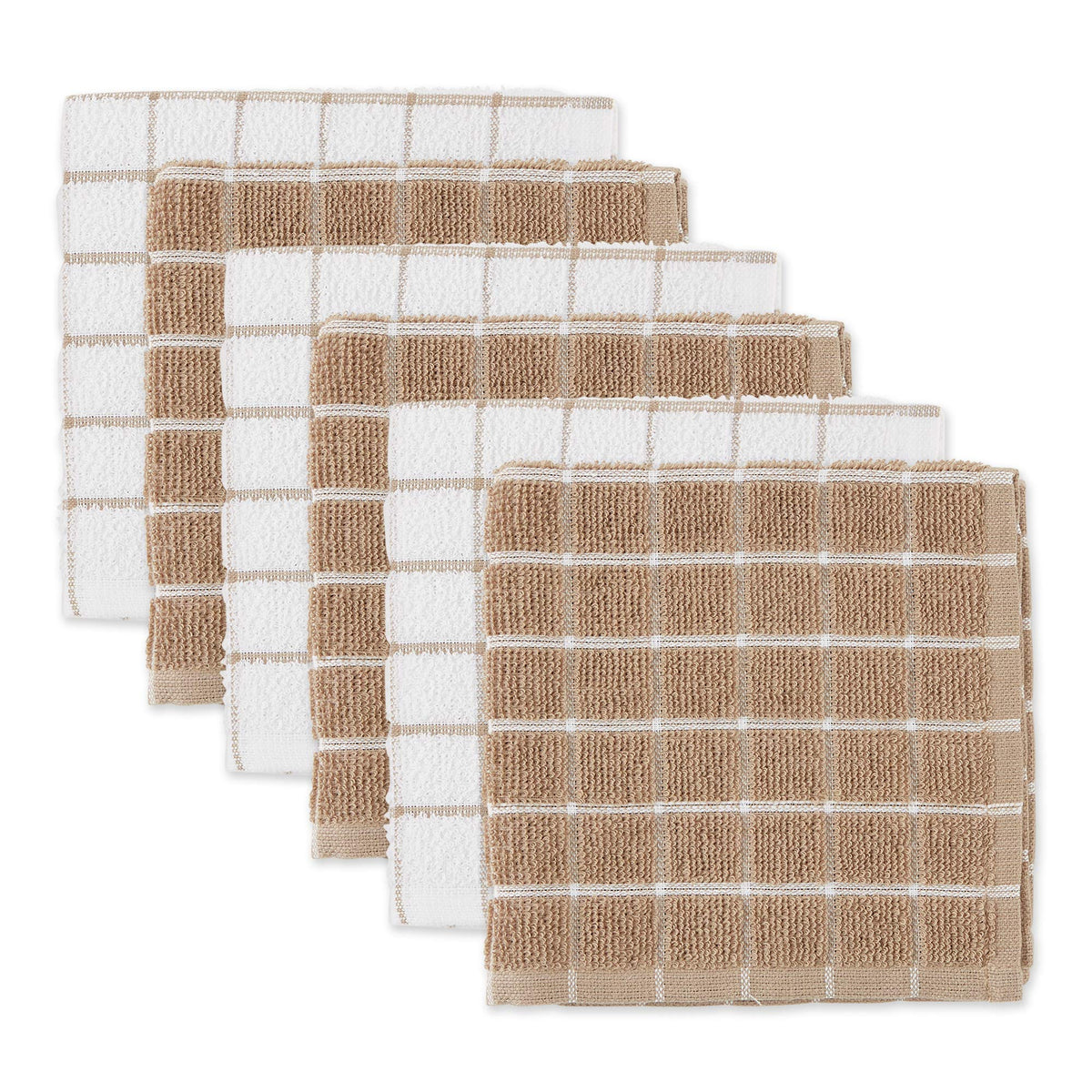 DII Basic Terry Collection Windowpane Dishcloth Set, 12x12, Gray, 6 Piece